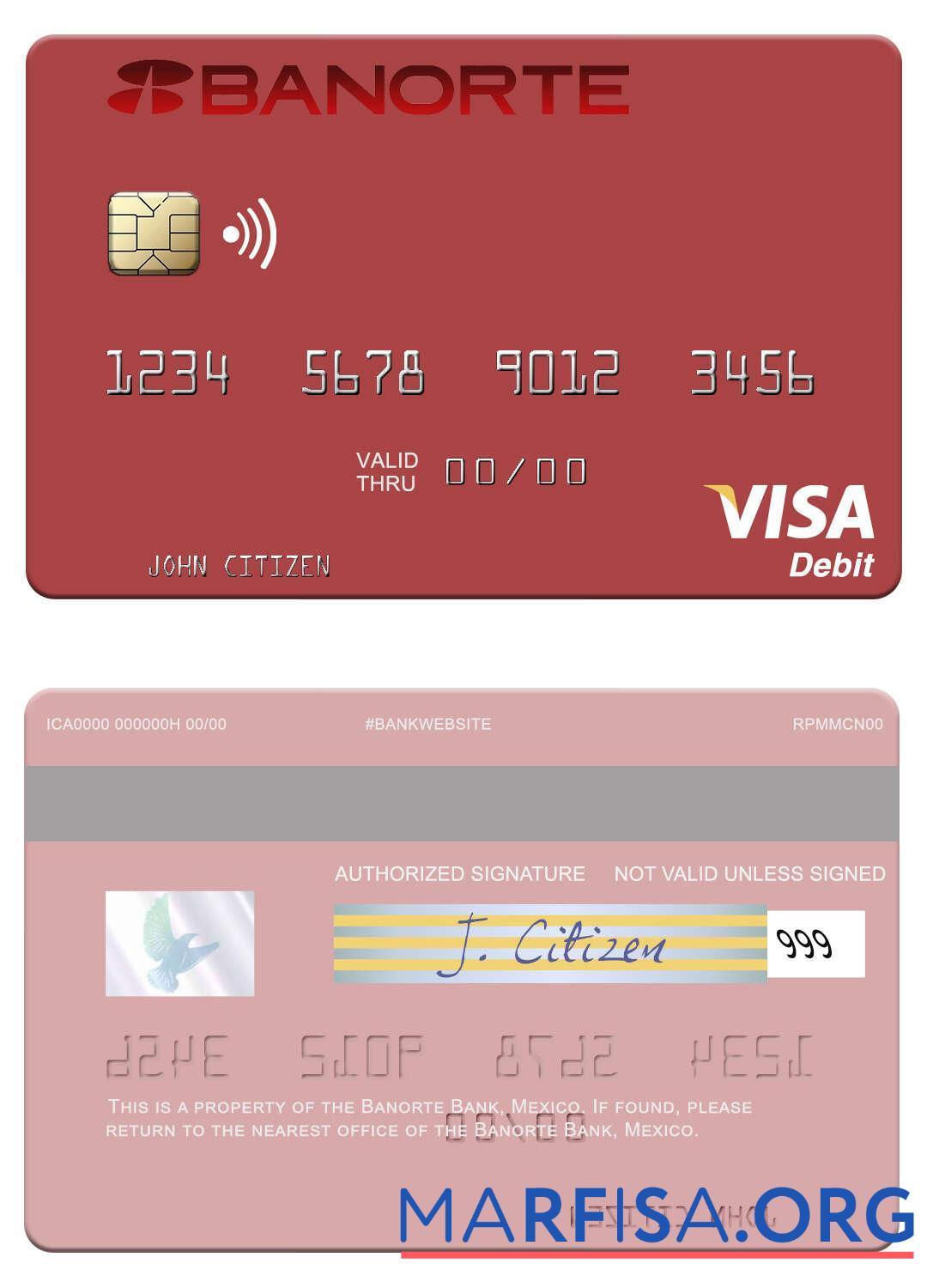 Downloadable Mexico Banorte Bank visa debit card download for verification